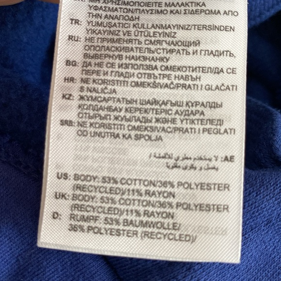 NWOT Adidas Blue Hooded Sweatshirt Essentials with White Linear Logo Size Small - Picture 4 of 5